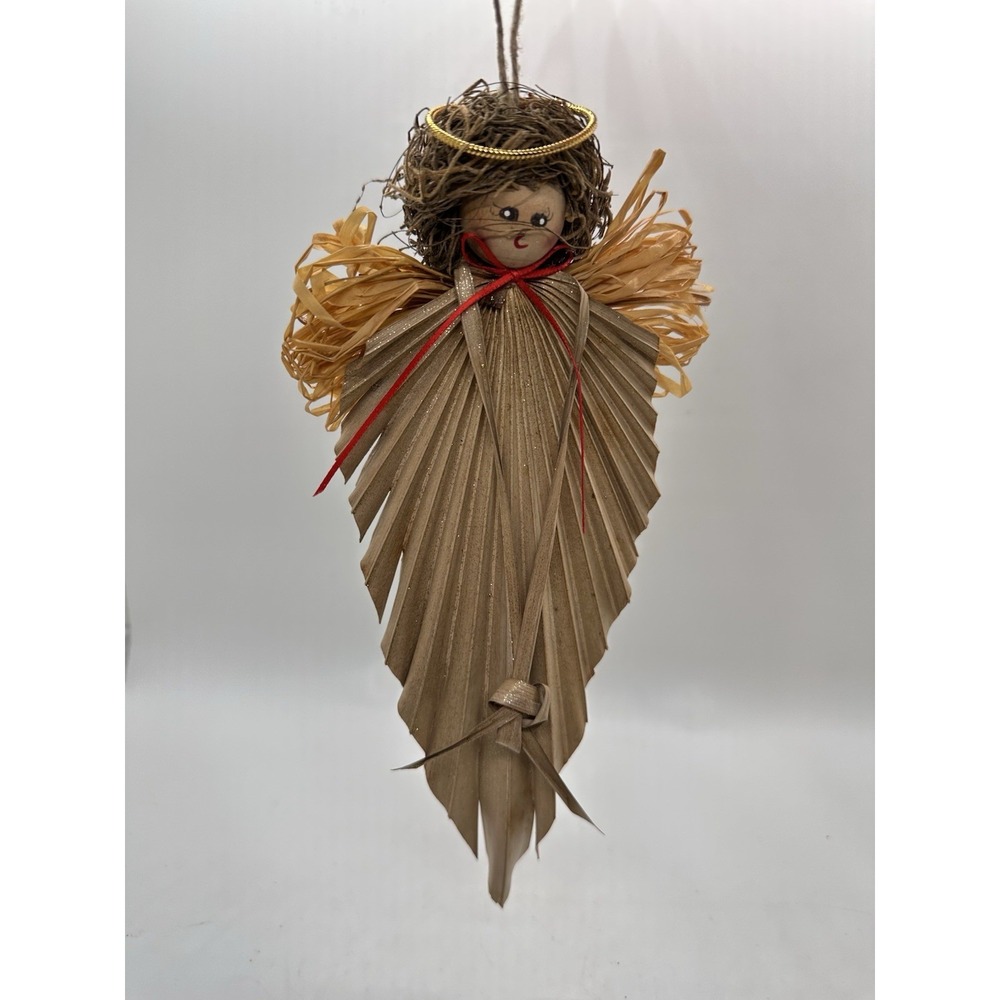 Handcrafted Angel Christmas Ornament‎ Palm Leaf Straw Natural Fiber 10"